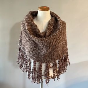 Simply Noel Soft Chunky knit eternity  scarf / poncho / eternity w/ fringe brown